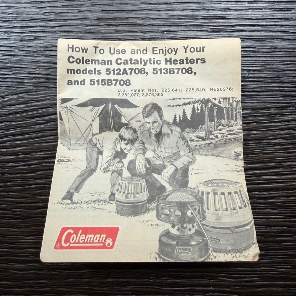 Vintage Coleman Catalytic Heater Manual MANUAL ONLY 512A708 513B708 515B708
